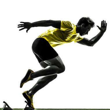 genç adam sprinter runner olarak başlayan blok siluet