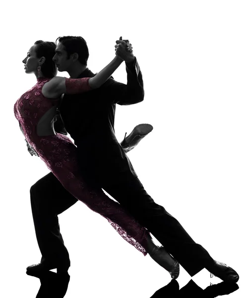 Beberapa pria wanita penari ballroom tangoing siluet — Stok Foto