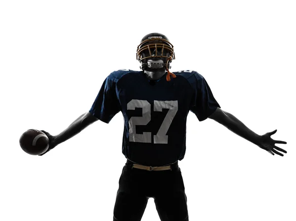 Trionfante giocatore di football americano uomo silhouette — Foto Stock