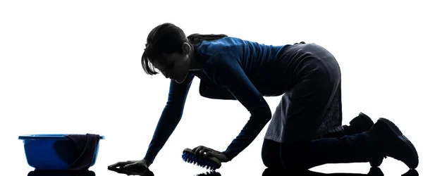 Vrouw meid huishoudelijk werk wassen vloer silhouet — Stockfoto