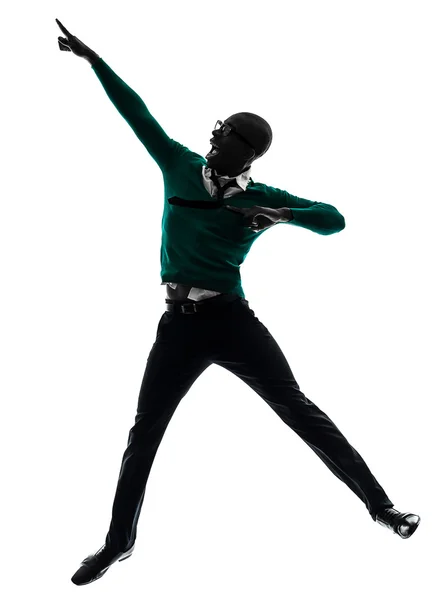 African black man jumping happy silhouette — Stock Photo, Image