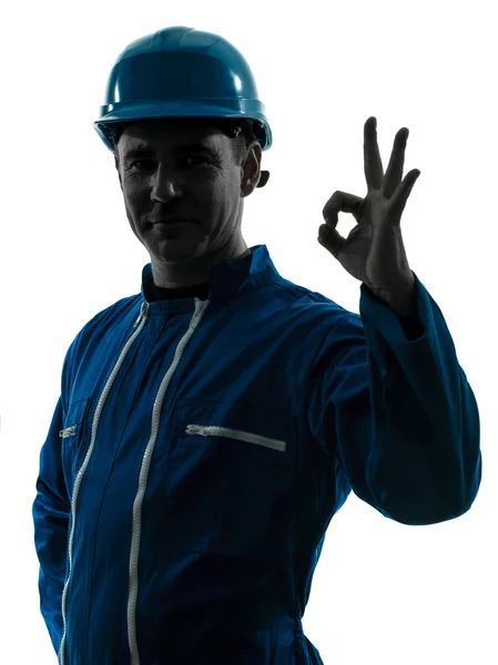 Uomo operaio edile ok gesto silhouette ritratto — Foto Stock