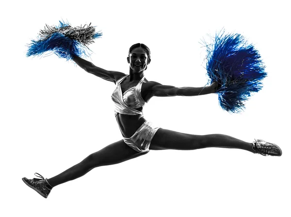 Jovem mulher cheerleader cheerleading silhueta — Fotografia de Stock