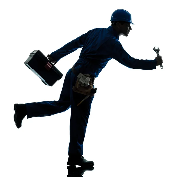 Repair man worker running urgency silhouette — Stock Photo, Image