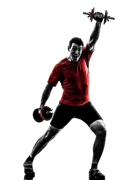 Man exercising weight training silhouette — Stock Photo, Image