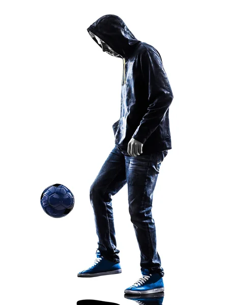 Νεαρός άνδρας παίκτη ποδοσφαίρου παίκτης σιλουέτα — Φωτογραφία Αρχείου