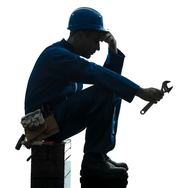 Reparatie man werknemer triest vermoeidheid mislukking silhouet — Stockfoto