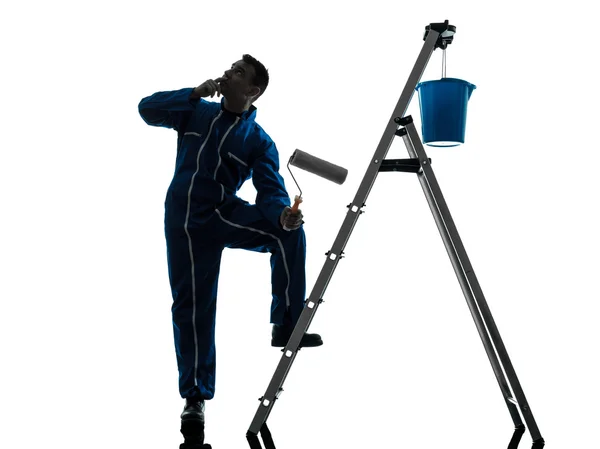 Man house painter worker silhouette — Stock Photo, Image