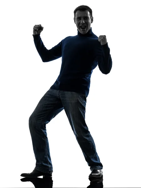 Homem feliz silhueta vitoriosa forte comprimento total — Fotografia de Stock