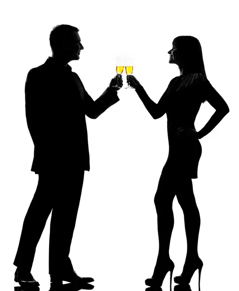 Jedna para mężczyzna i kobieta picia szampan imprezy opiekania — Zdjęcie stockowe