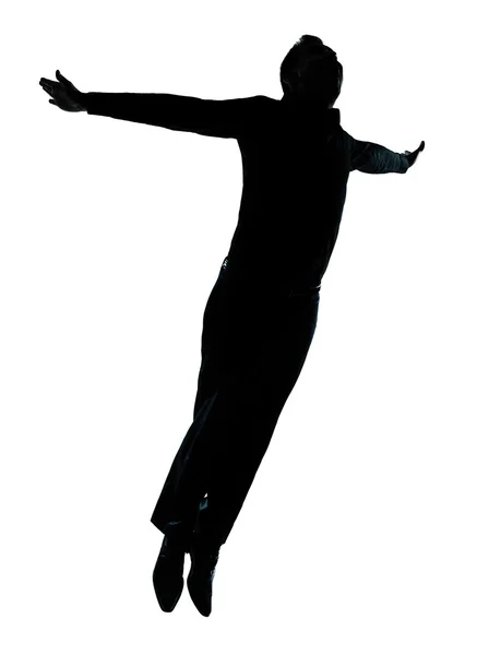 One business man jumping flying wellness silhouette — Stock Photo, Image