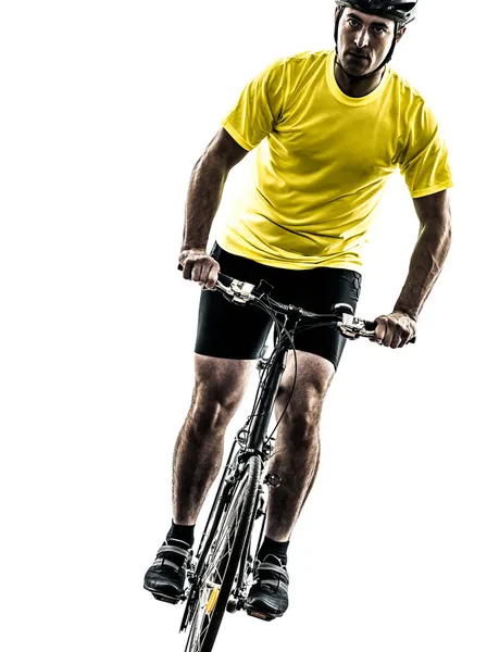 Adam bisiklet dağ bisikleti siluet — Stok fotoğraf