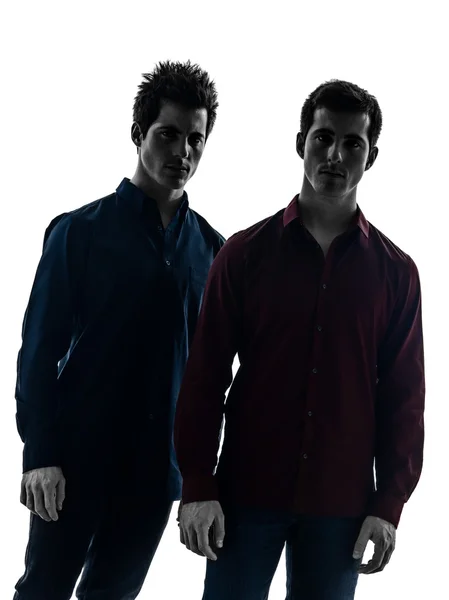 Two men twin brother friends silhouette — Stock Photo, Image