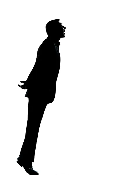 One business man silhouette tiptoe looking up — Stock Photo, Image