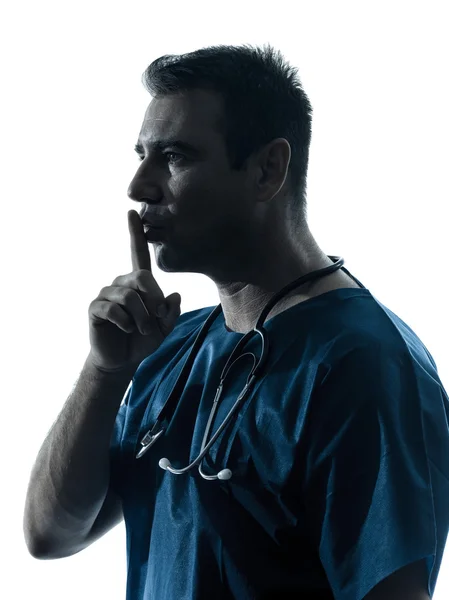 Doctor man surgeon hushing portrait silhouette — Stock Photo, Image