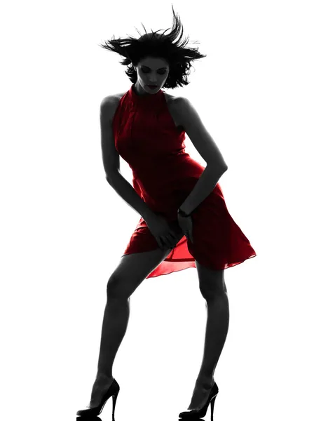 Sexy donna in abito rosso silhouette — Foto Stock