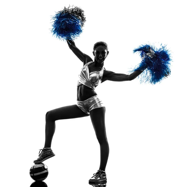 Young woman cheerleader cheerleading silhouette — Stock Photo, Image