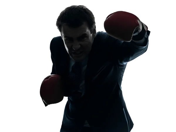 Geschäftsmann Boxer mit Boxhandschuhen Silhouette Stockbild