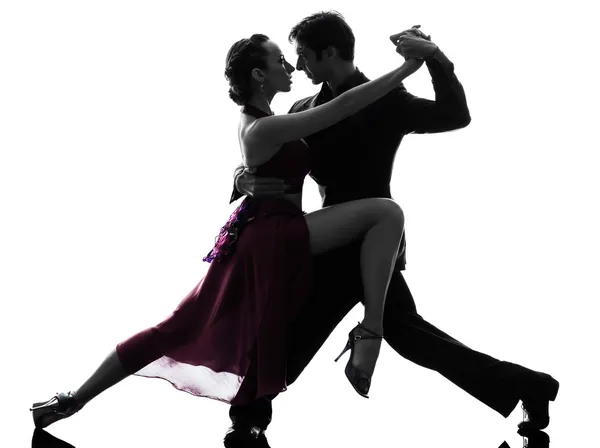 Pareja hombre mujer salón bailarines tango silueta Imágenes de stock libres de derechos