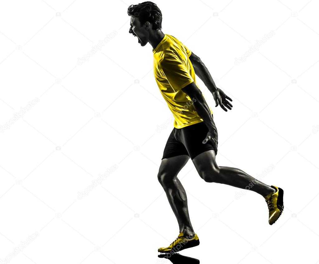 young man sprinter runner running muscle strain cramp silhouette