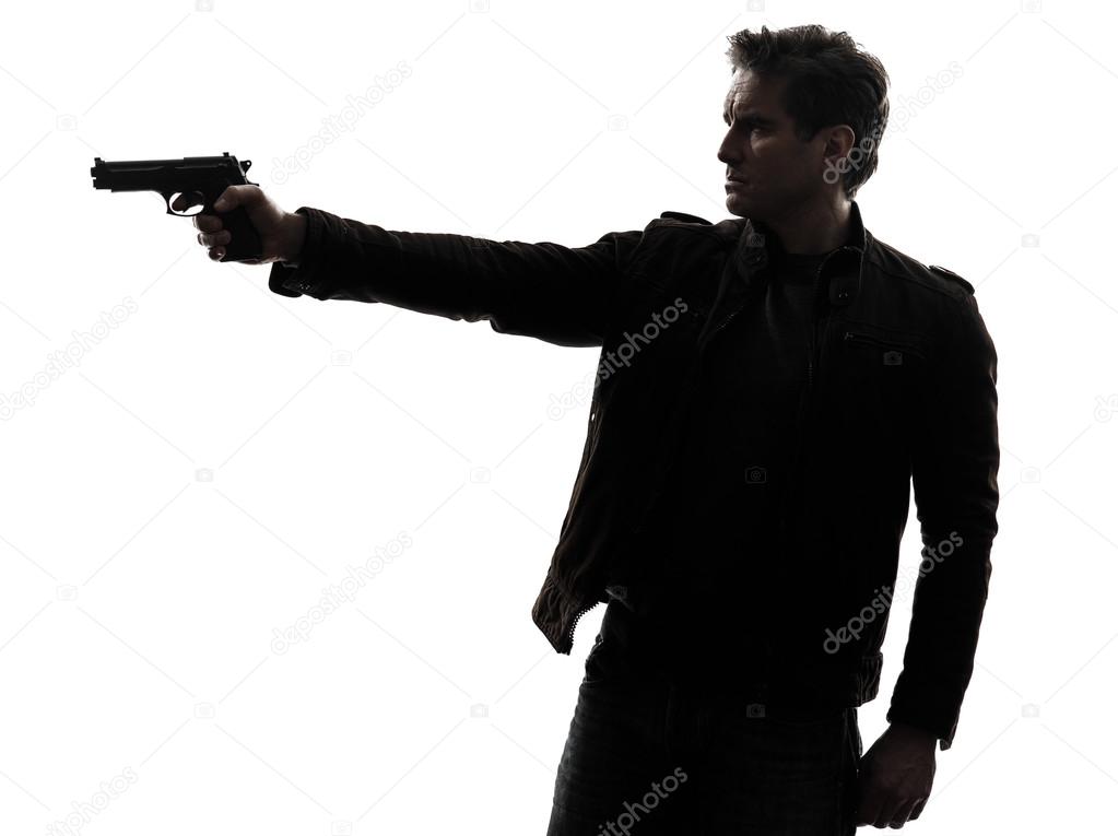 man killer policeman aiming gun silhouette