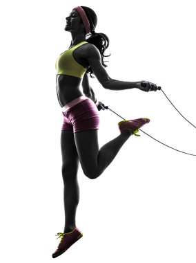 woman exercising fitness jumping rope silhouette clipart