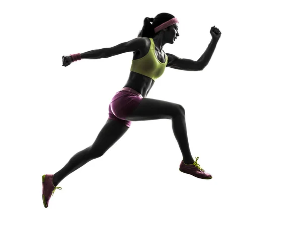 Femme coureur courir sautant silhouette — Photo