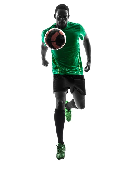 Afrikanischer Fußballer läuft Silhouette — Stockfoto