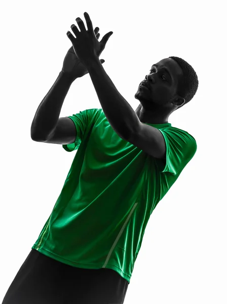 Afrikaanse man voetballer applaudisseren silhouet — Stockfoto