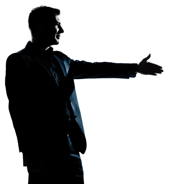 Silhouette man portrait handshake profile — Stock Photo, Image