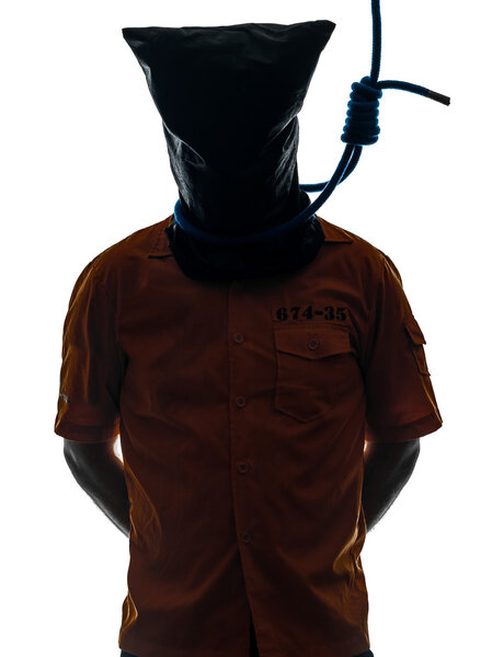 criminal man with hangman noose around the neck silhouette