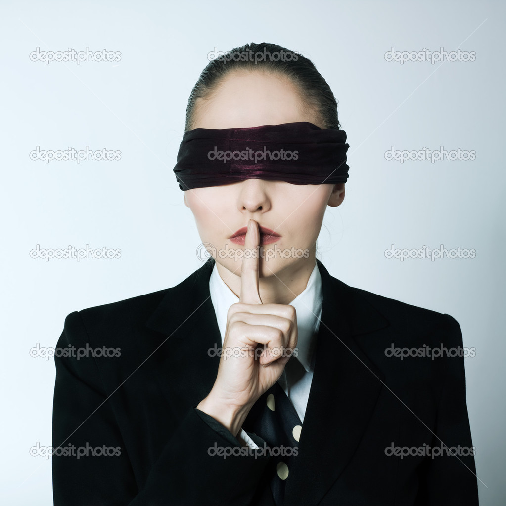 blindfold business woman silence
