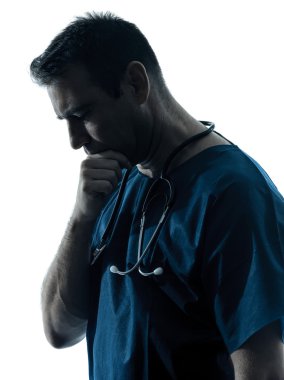 Doktor adam siluet portre düşünme