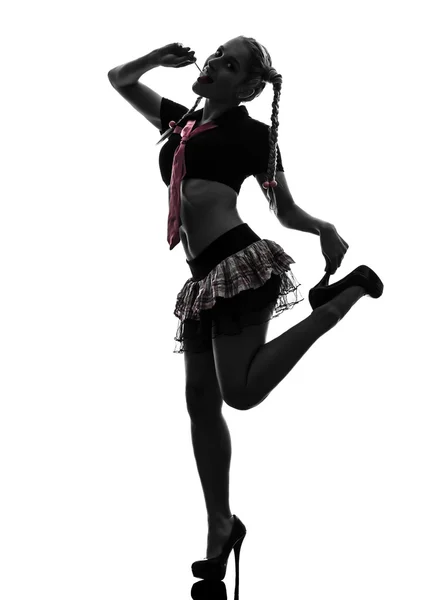 Sexy woman in schoolgirl costume portrait silhouette — Stock Photo, Image