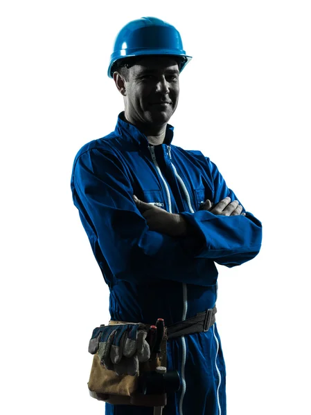 Hombre trabajador de la construcción sonriendo silueta amistosa retrato —  Fotos de Stock