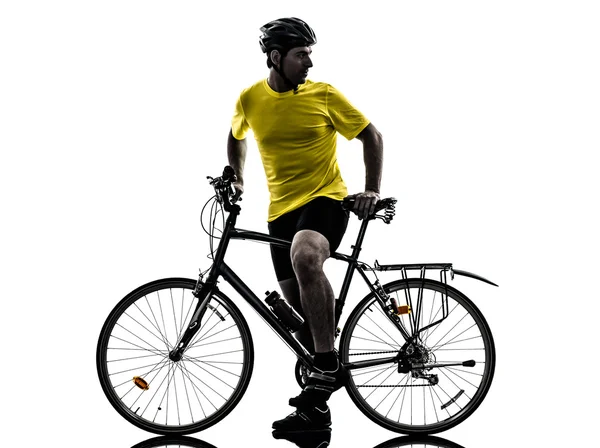 Hombre bicicleta silueta bicicleta de montaña — Foto de Stock