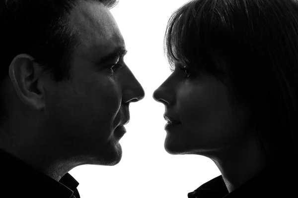 Couple woman man face to face silhouette — Stock Photo, Image