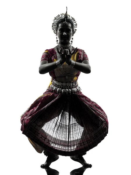 Indian woman dancer dancing silhouette — Stock Photo, Image