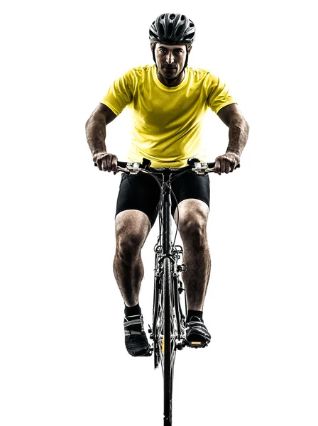 Homem bicicleta silhueta de bicicleta de montanha — Fotografia de Stock