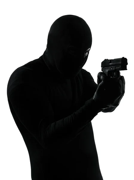 Thief criminal terrorist holding gun portrait — Stock Photo, Image