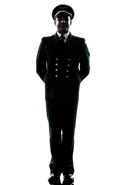 Homme en ligne pilote uniforme silhouette — Photo