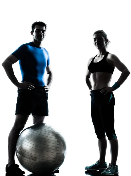 Man woman exercising workout fitness ball — Stock Photo, Image