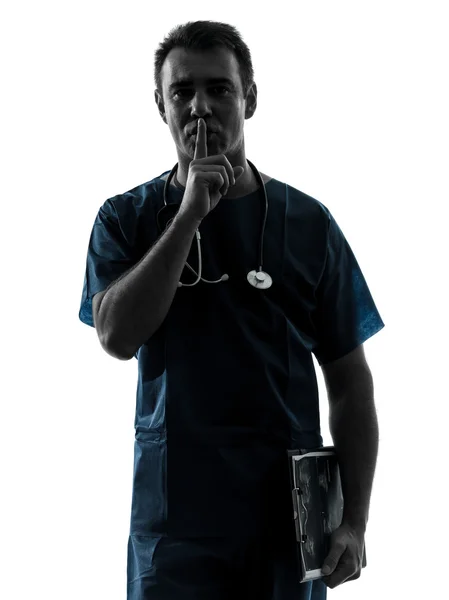 Doctor man surgeon hushing portrait silhouette — Stock Photo, Image