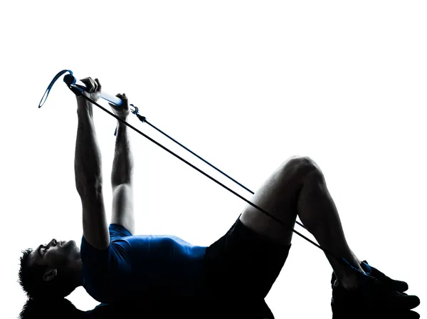 Man exercising gymstick workout fitness posture — Stock Photo, Image