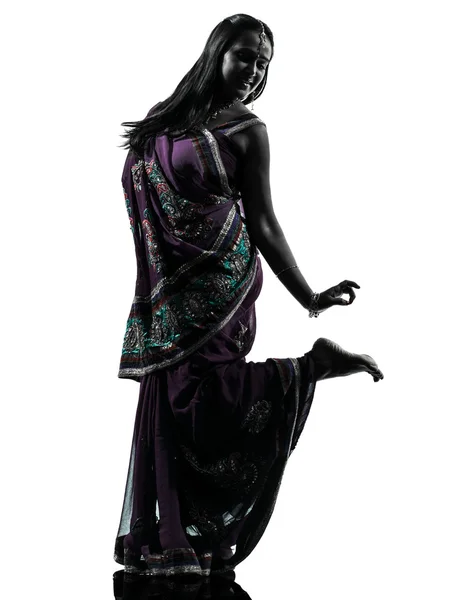Indisk kvinna dansare dansar siluett — Stockfoto