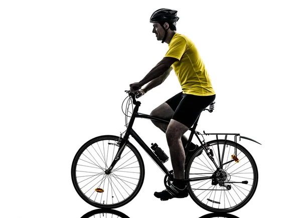 Homem bicicleta silhueta de bicicleta de montanha — Fotografia de Stock