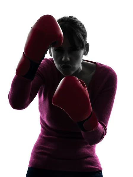 Femme mûre avec des gants de boxe silhouette — Photo