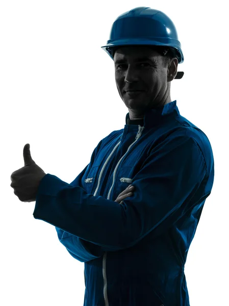Muž stavební dělník palcem silueta portrét — Stock fotografie