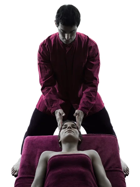 Hoofd massage therapie silhouet — Stockfoto