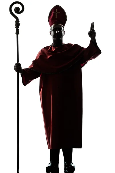 Man cardinal bishop silhouette saluting blessing — Stock Photo, Image